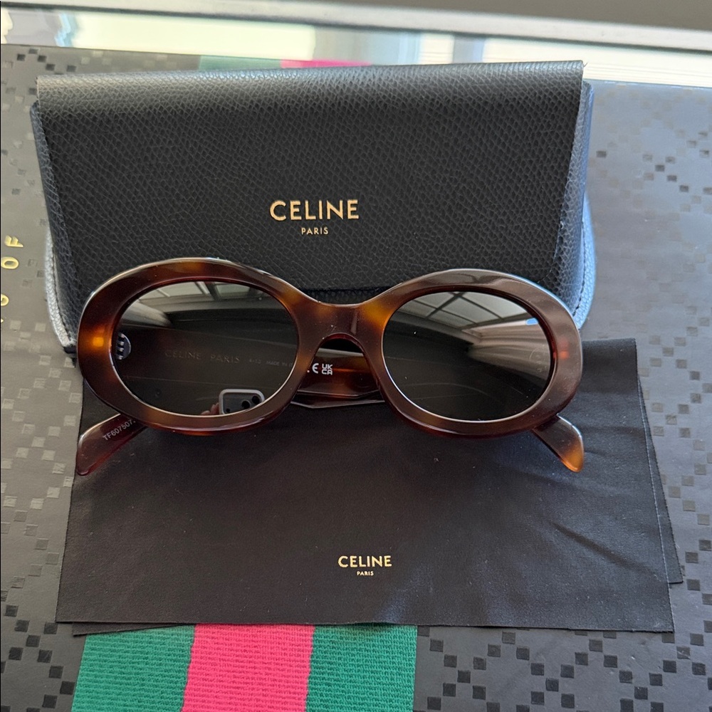 Celine Triomphe Tortoise Shell Oval Sunglasses - image 1